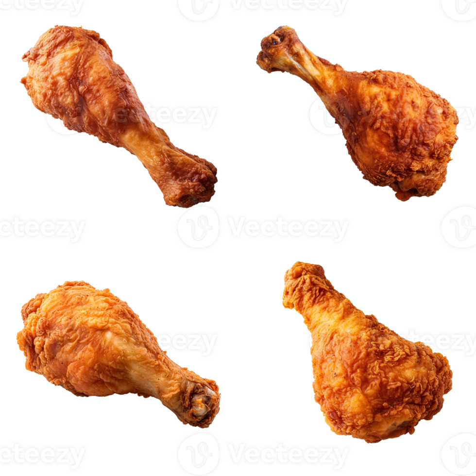 Fried chicken leg collection isolated on transparent background. ai generated png