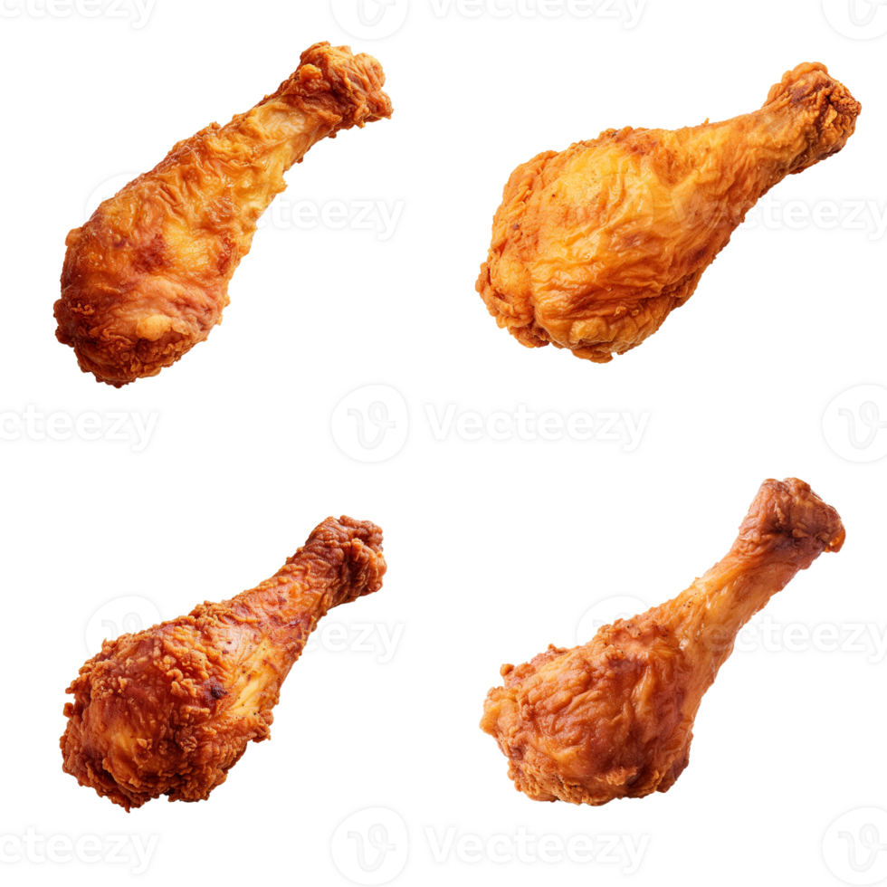 Fried chicken leg collection isolated on transparent background. ai generated png