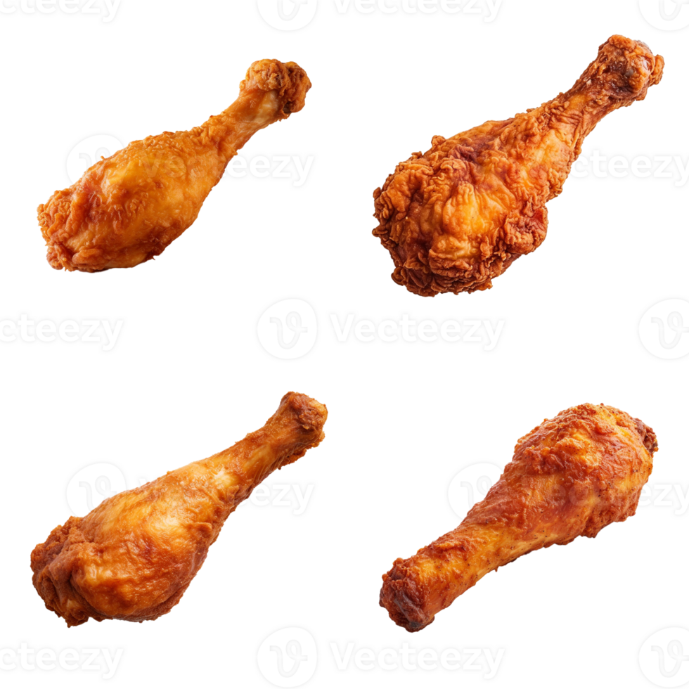 Fried chicken leg collection isolated on transparent background. ai generated png