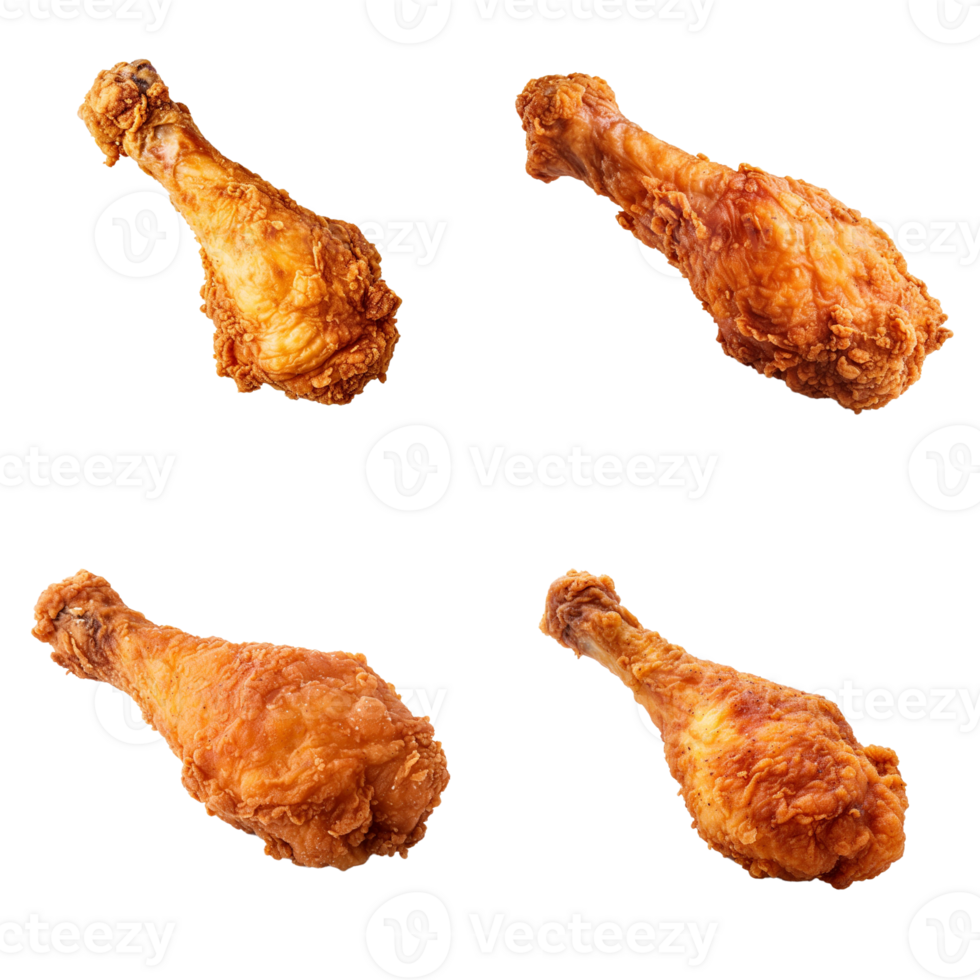 Fried chicken leg collection isolated on transparent background. ai generated png