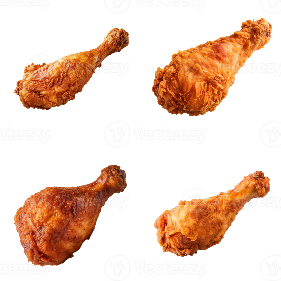 Fried chicken leg collection isolated on transparent background. ai generated png