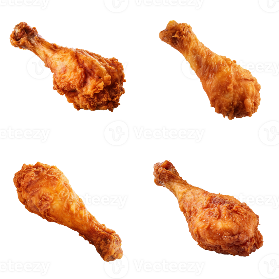 Fried chicken leg collection isolated on transparent background. ai generated png