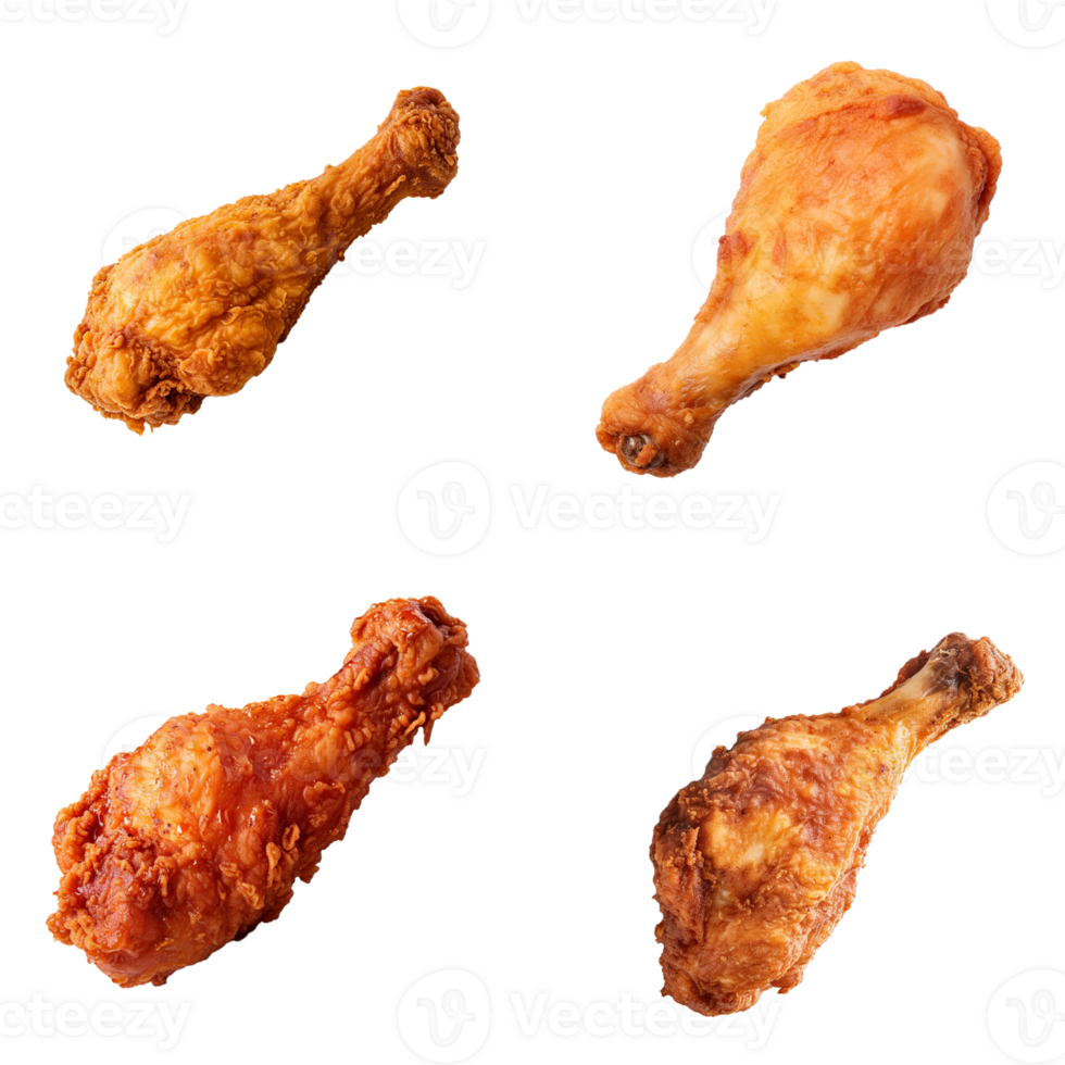 Fried chicken leg collection isolated on transparent background. ai generated png