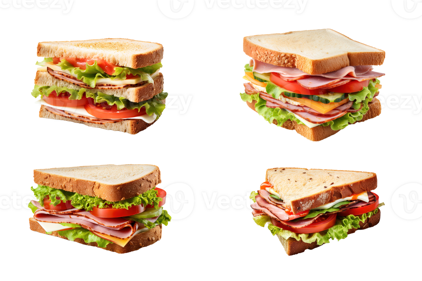 Collection of sandwich isolated on transparent background. ai generated png