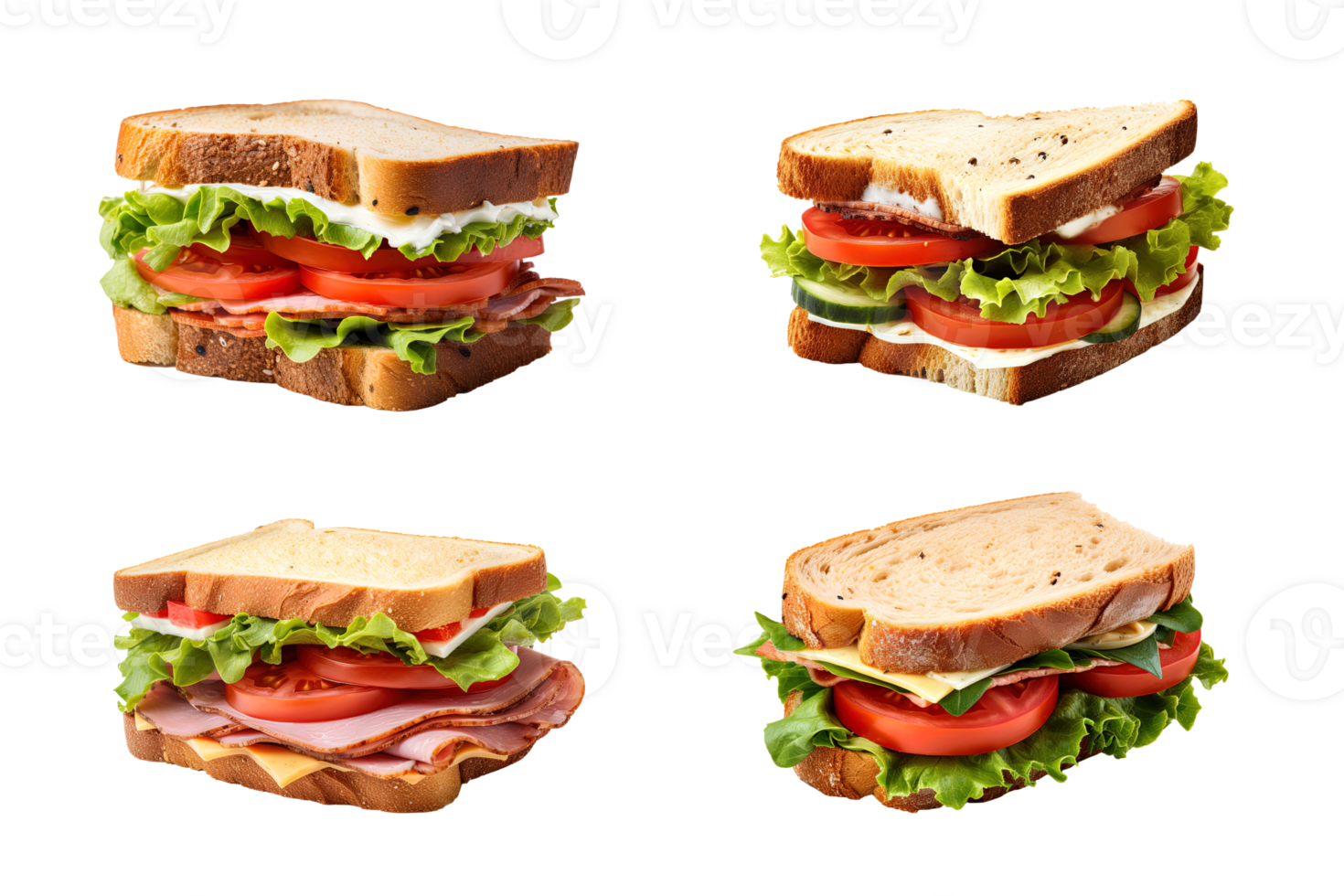Collection of sandwich isolated on transparent background. ai generated png