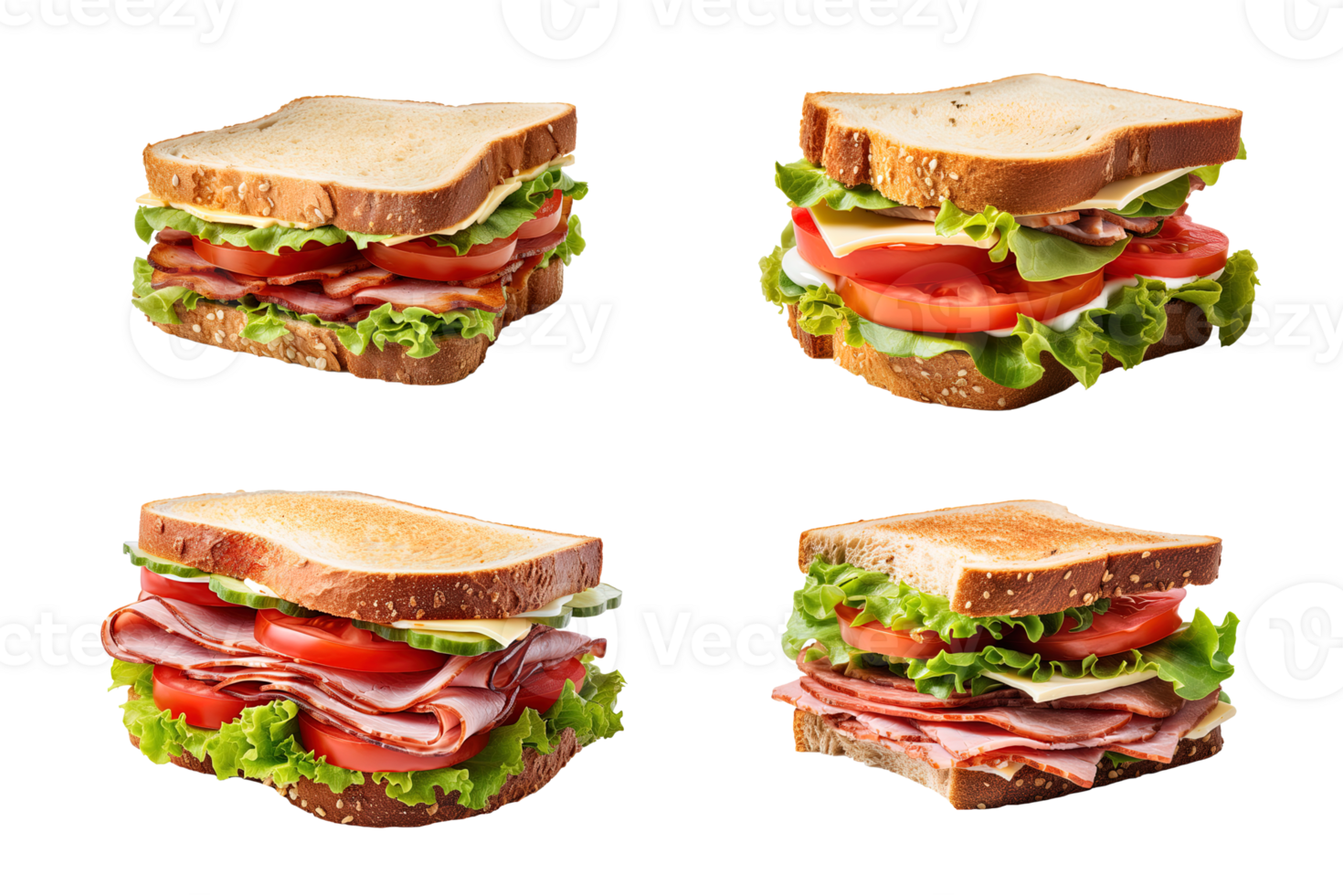 Collection of sandwich isolated on transparent background. ai generated png