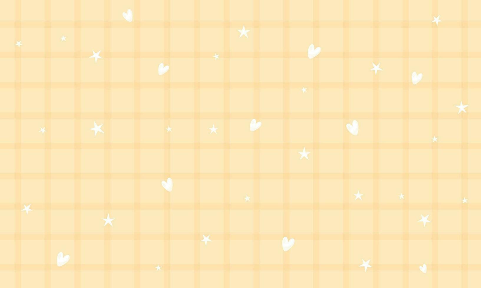 Vector cute yellow gingham plaid checkered pattern with heart and star background wallpaper