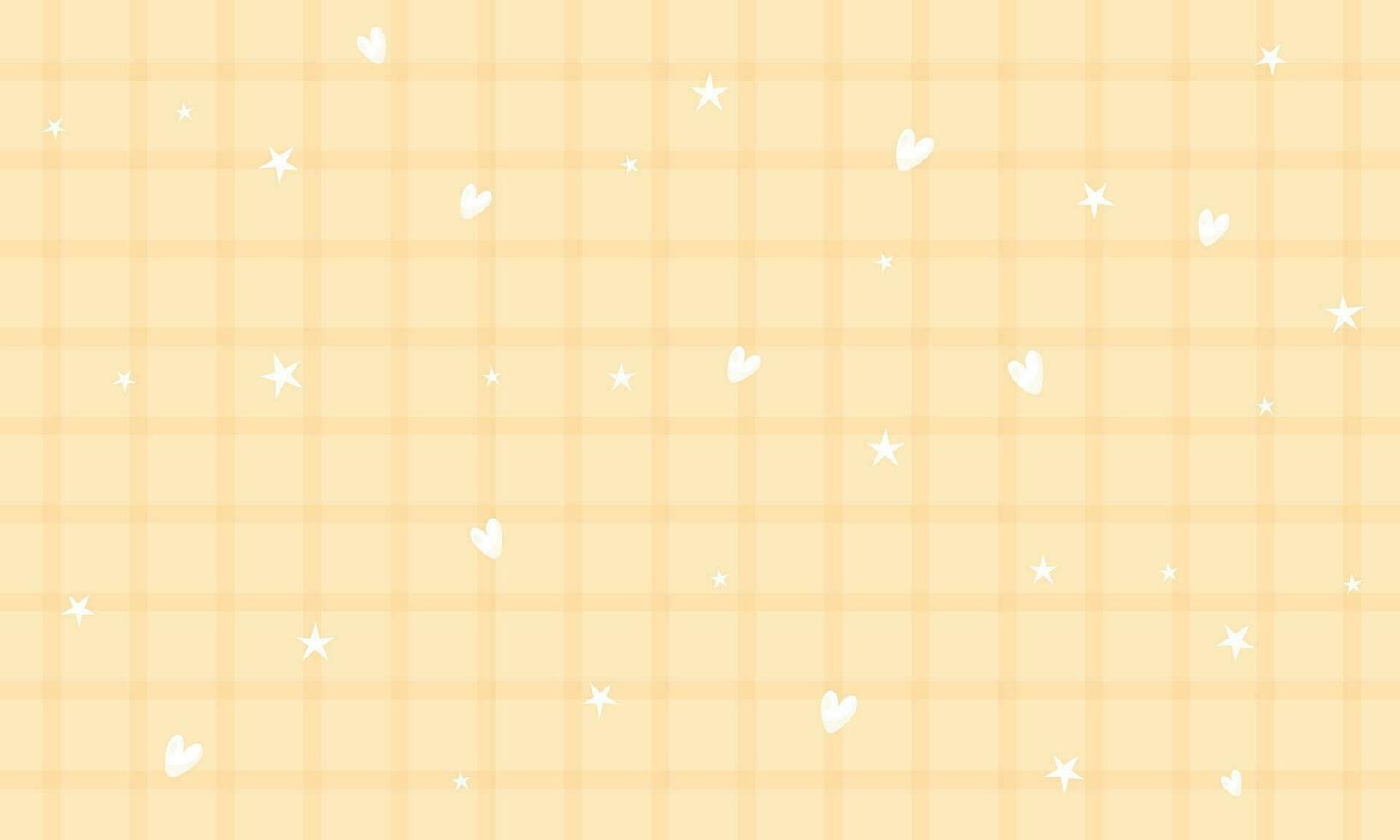 Vector cute yellow gingham plaid checkered pattern with heart and star background wallpaper