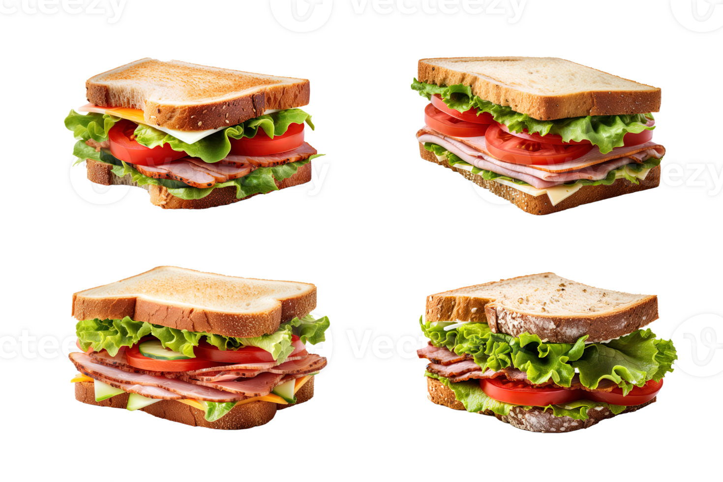 Collection of sandwich isolated on transparent background. ai generated png