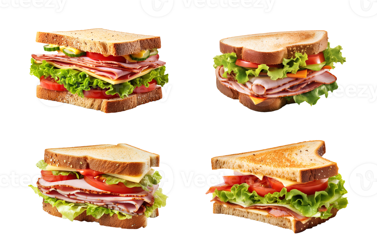 Collection of sandwich isolated on transparent background. ai generated png