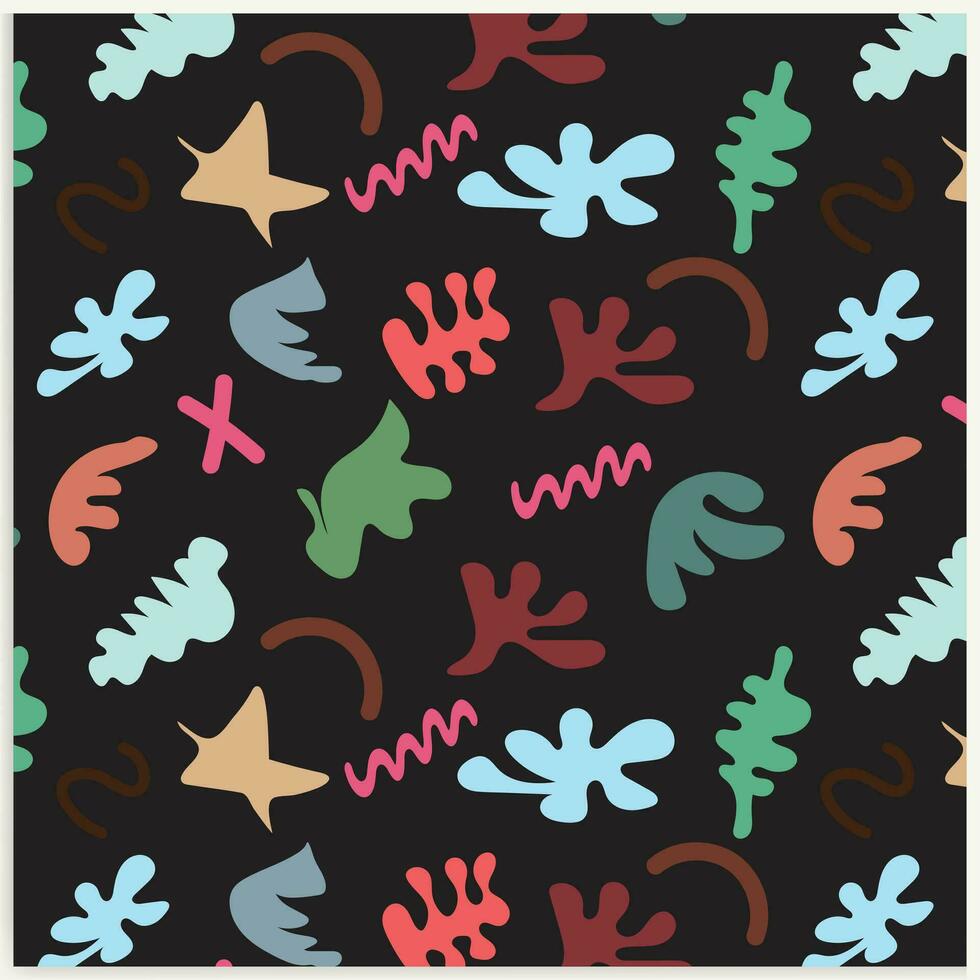 Colorful abstract organic shape print seamless pattern illustration in retro style. vector