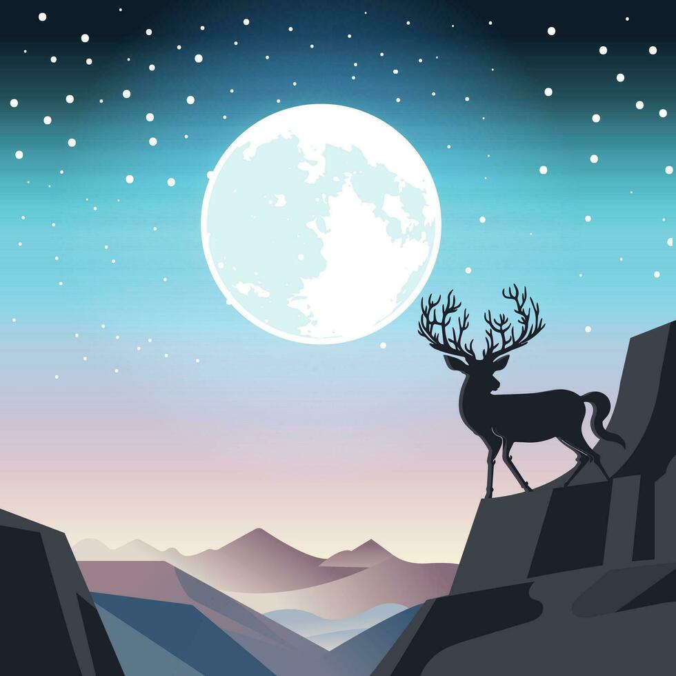 silueta ciervo en un Noche bosque vector