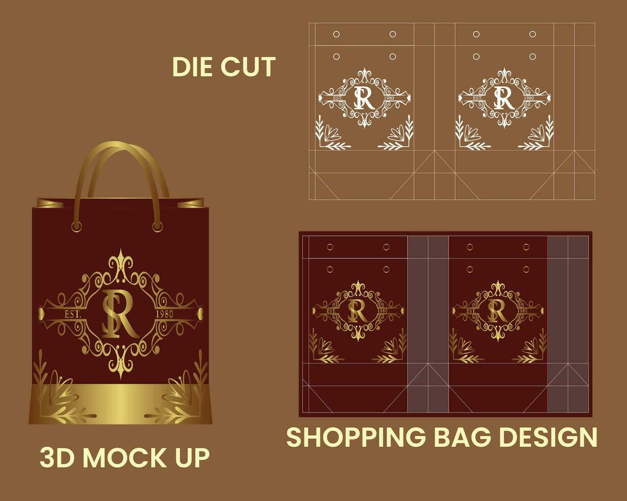 Shopping bag design. Package design. Shopping product package design for corporate brand template. Shopping bag 3D mockup. vector