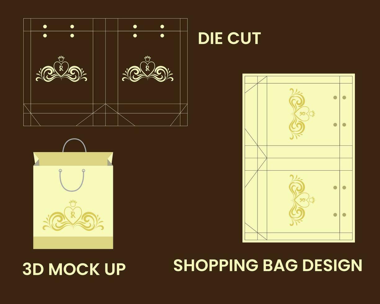 Shopping bag design. Package design. Shopping product package design for corporate brand template. Shopping bag 3D mockup. vector