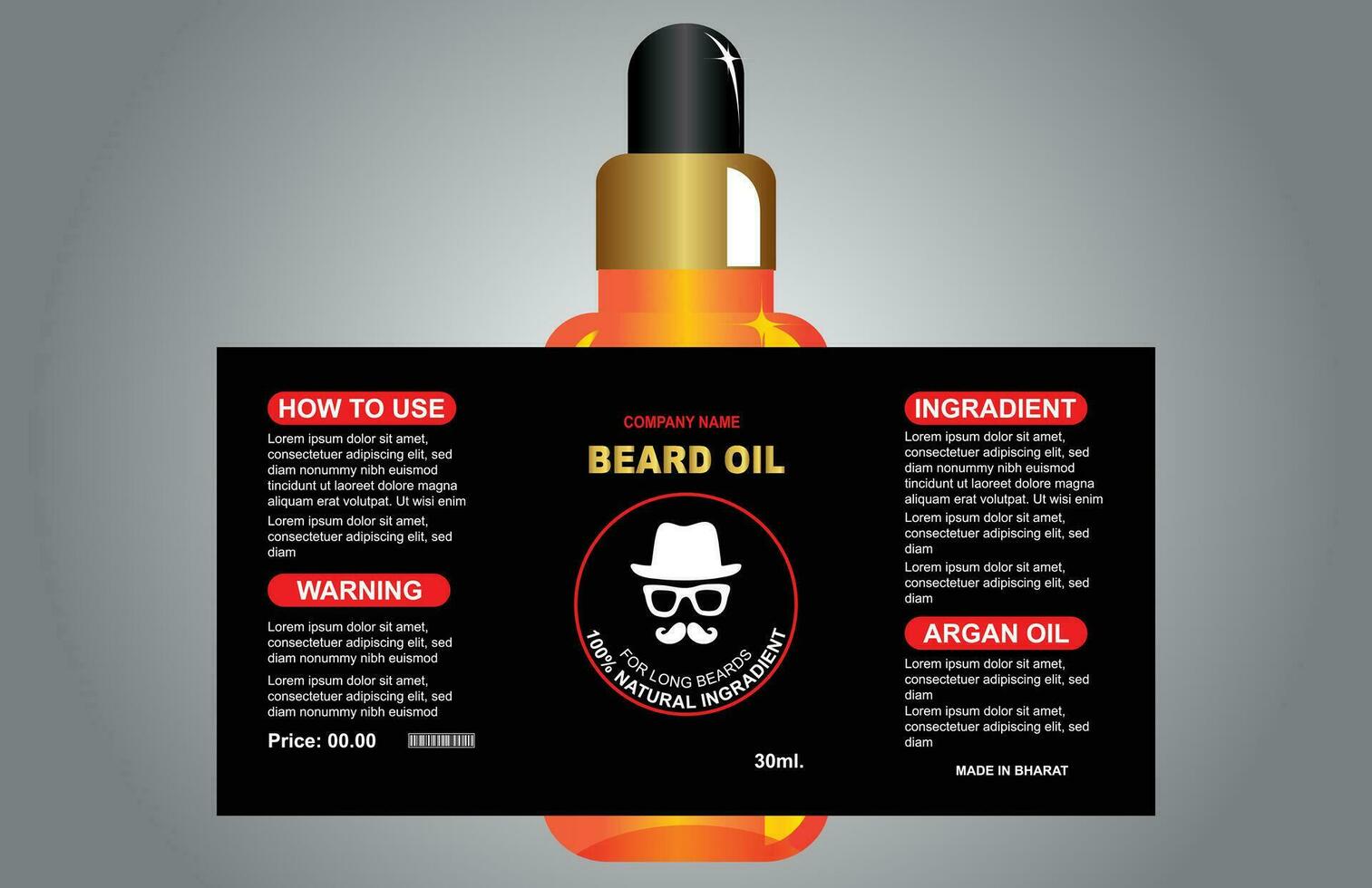 Beard Oil Label design. Bottle label design. Package template design. Bottle mock up design label template vector