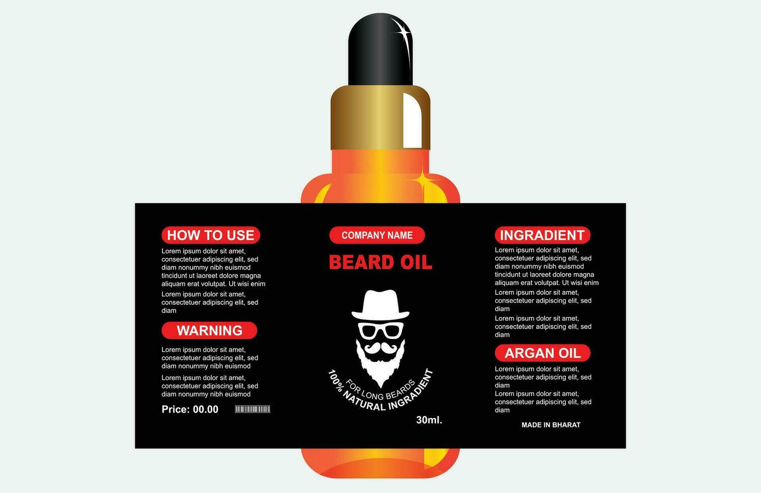 Beard Oil Label design. Bottle label design. Package template design. Bottle mock up design label template vector