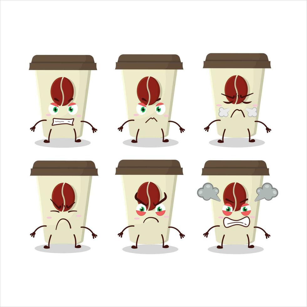 Coffee milk cup cartoon character with various angry expressions vector