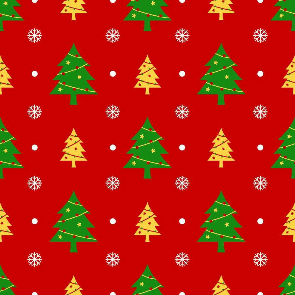 Seamless pattern with Christmas tree and snowflakes in winter red background vector