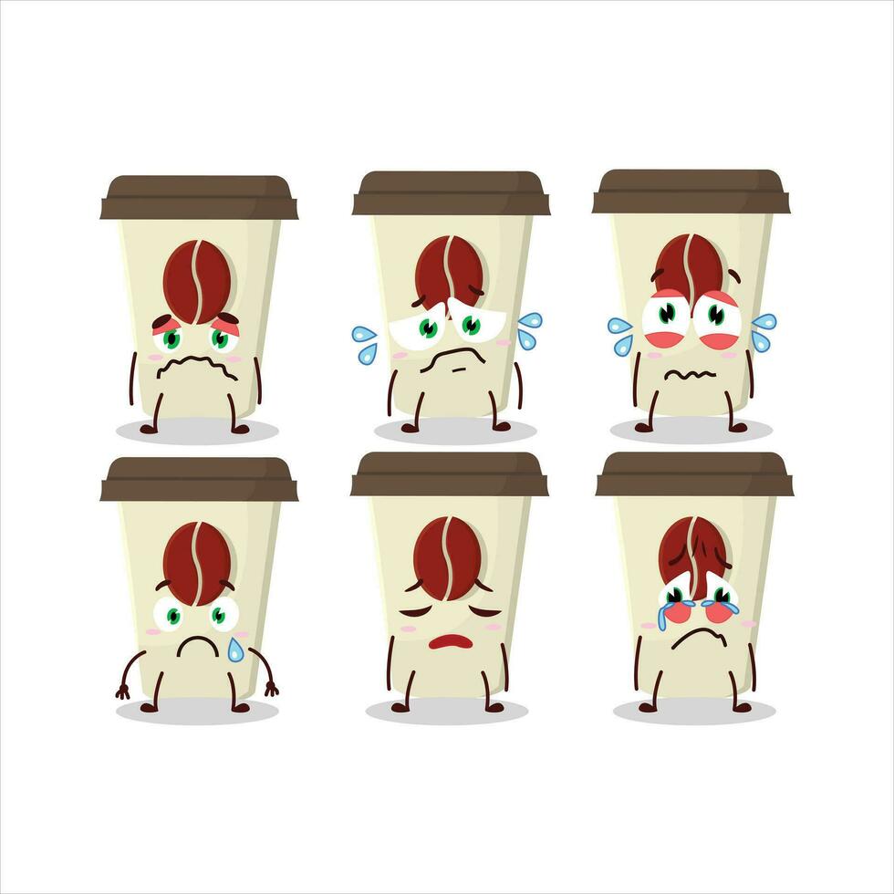 Coffee milk cup cartoon character with sad expression vector