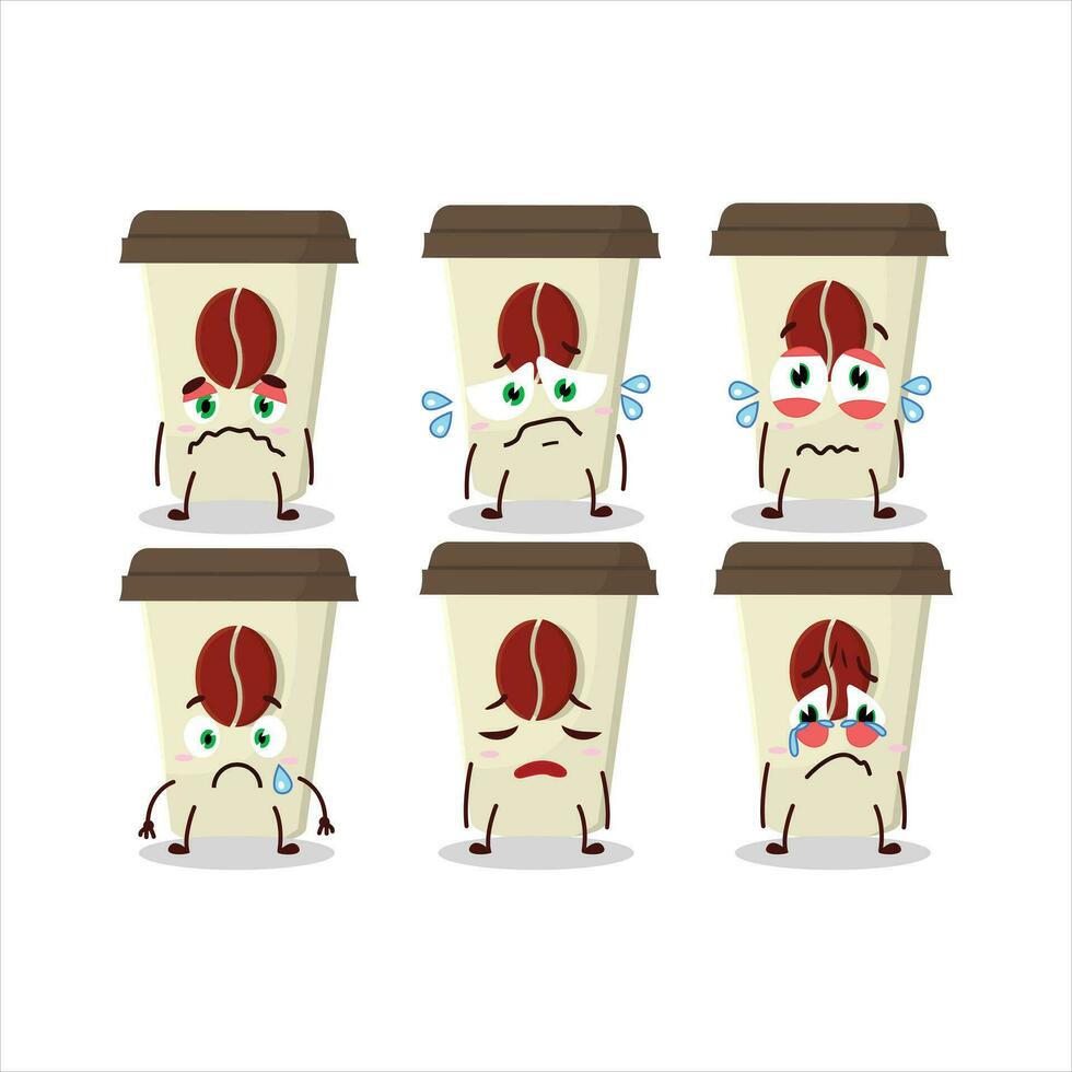 café Leche taza dibujos animados personaje con triste expresión vector