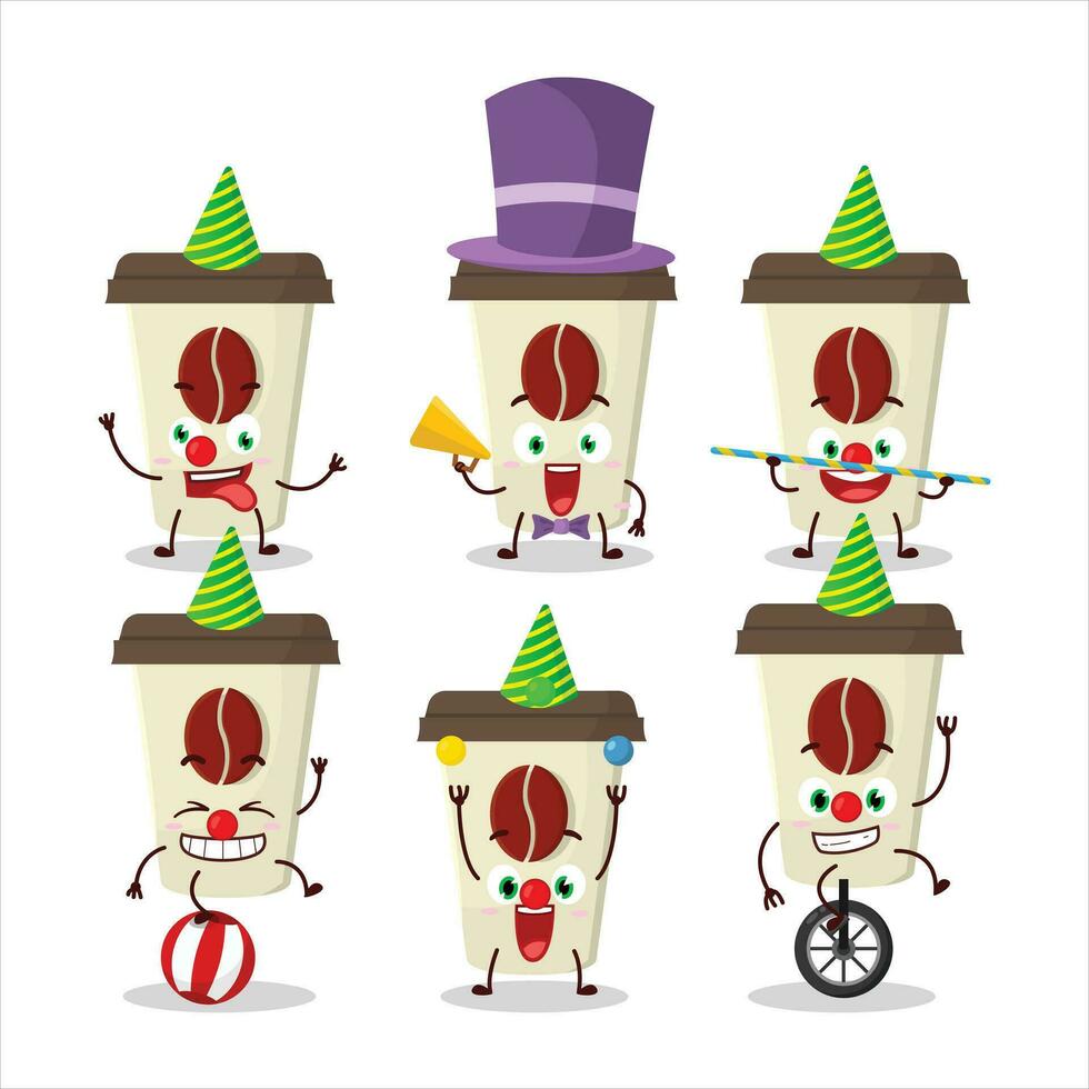 Cartoon character of coffee milk cup with various circus shows vector