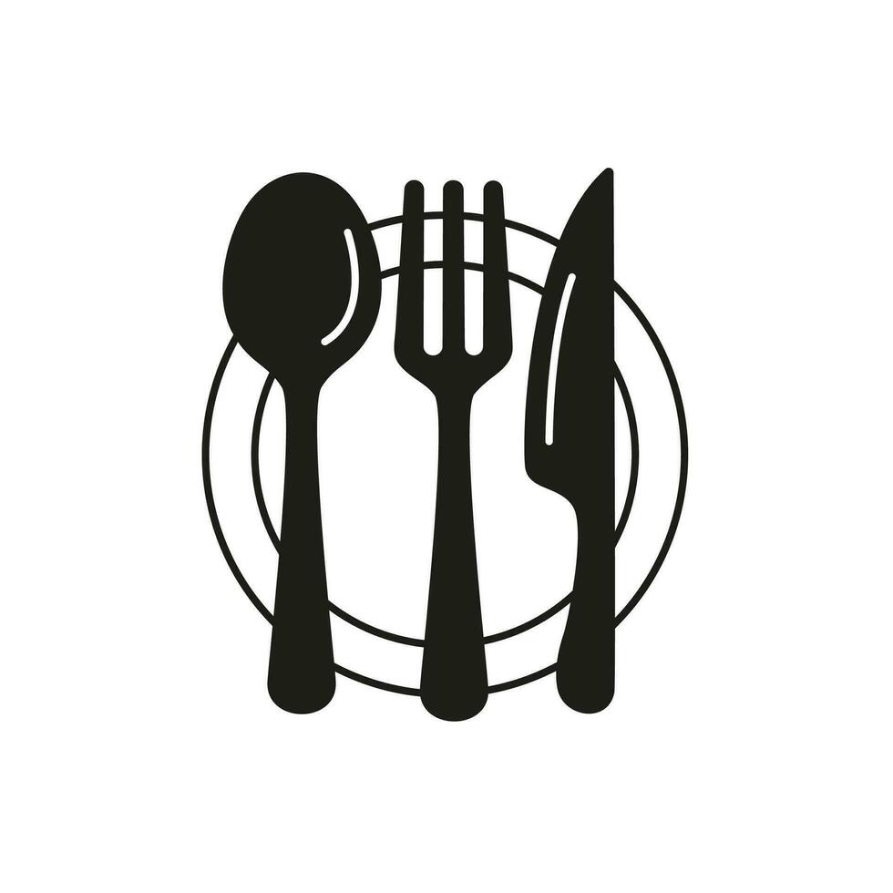 Spoon, fork, knife and plate vector