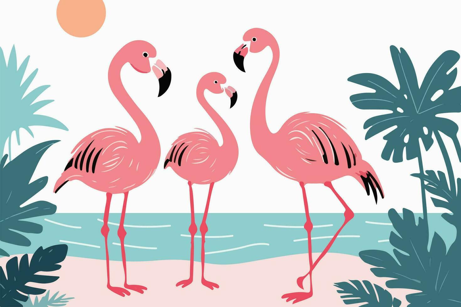 Flamingo in the beach, vector illustration