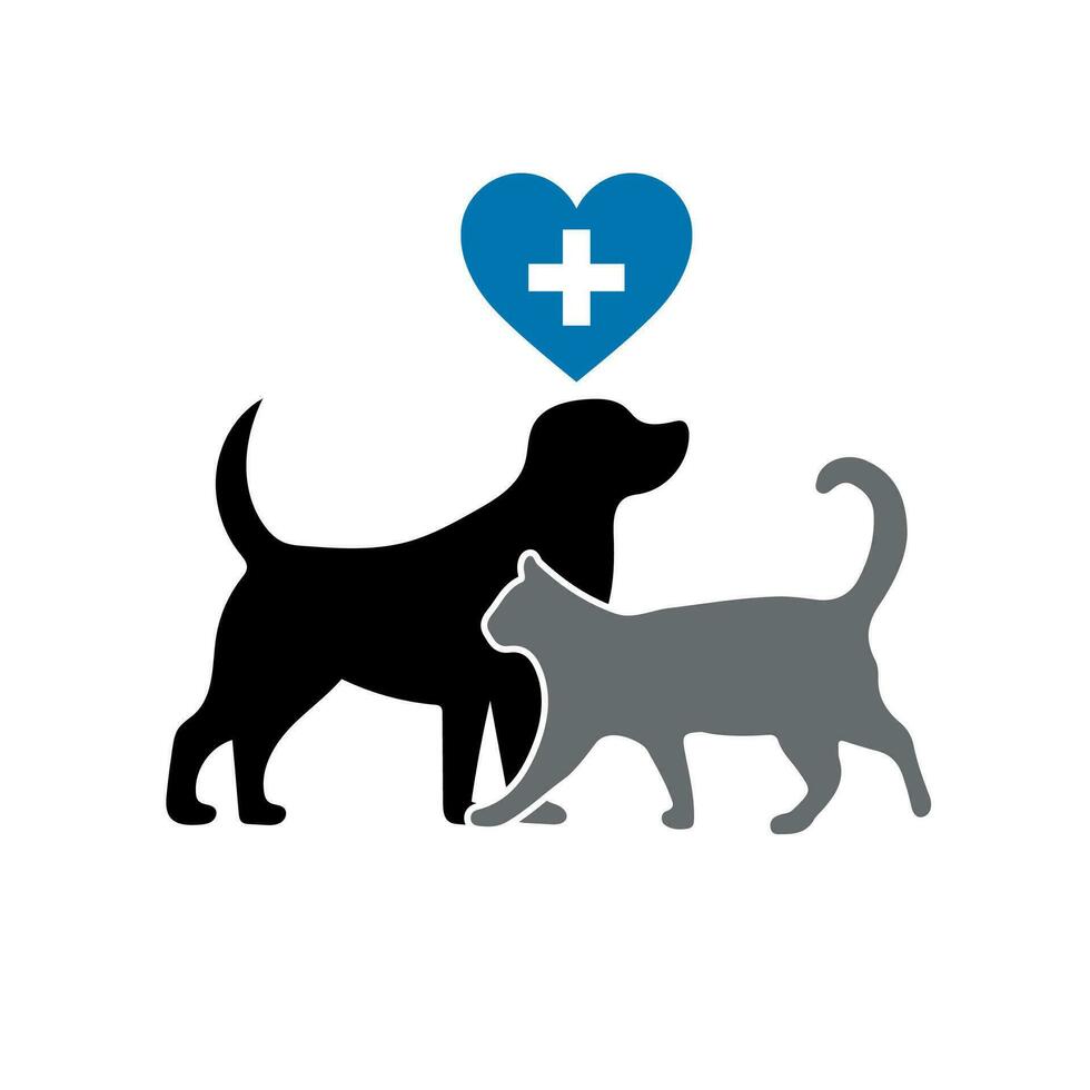Veterinarian icon with blue heart, pets and cross vector