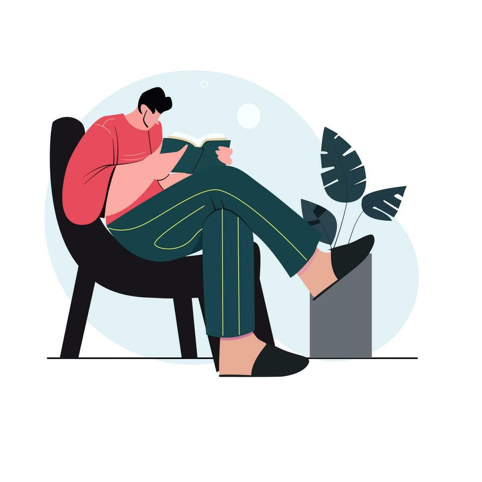 Man sitting on armchair and read book vector