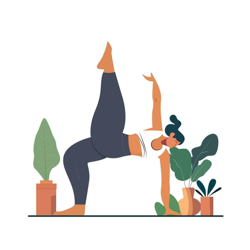 sano mujer practicando relajación yoga a hogar vector