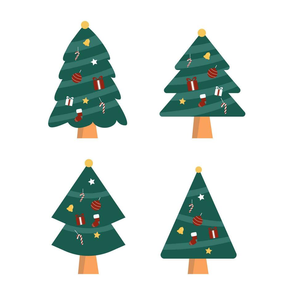 alegre Navidad árbol conjunto en blanco antecedentes vector