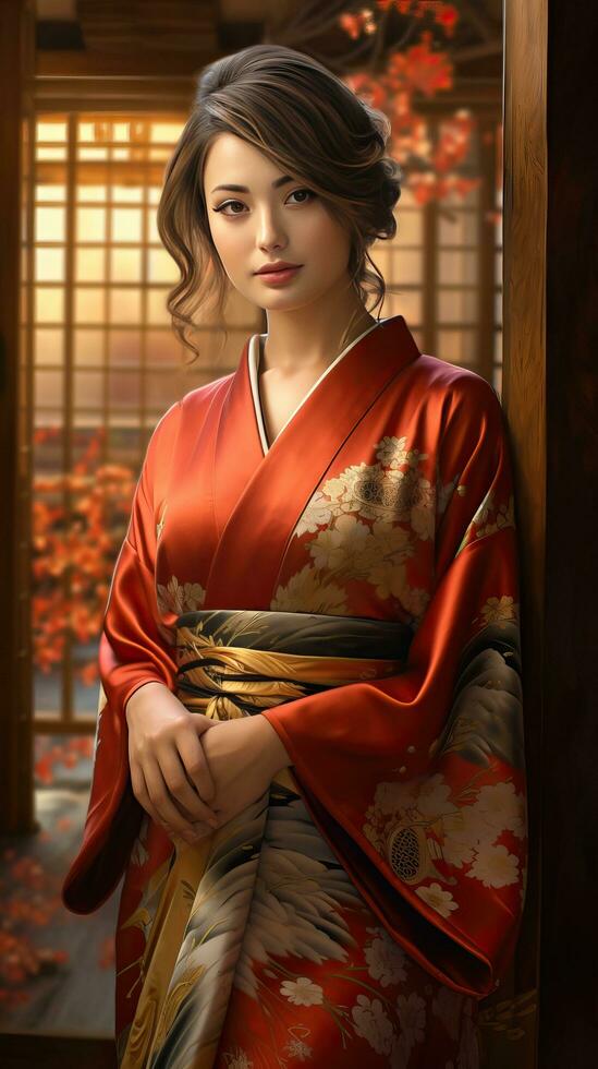 retrato de hermosa japonés geisha. generativo ai foto