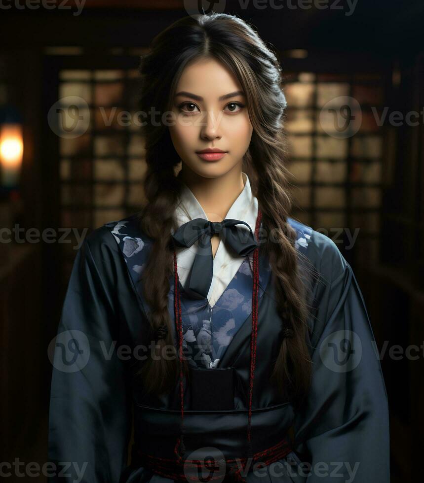 a beautiful asian school girl with delicate face. AI Generative photo