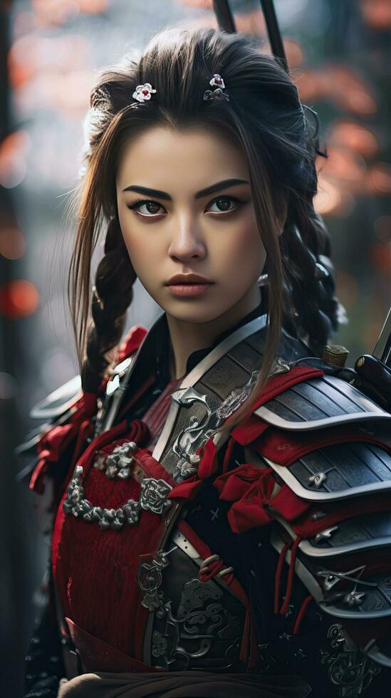 Beautiful samurai woman. Generative AI photo