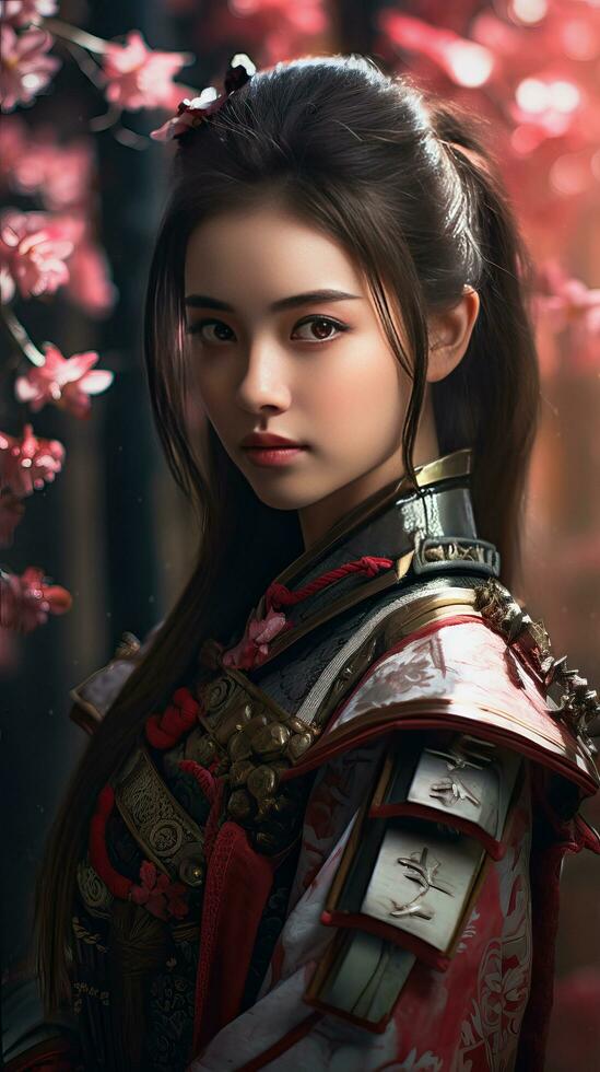 Beautiful samurai woman. Generative AI photo