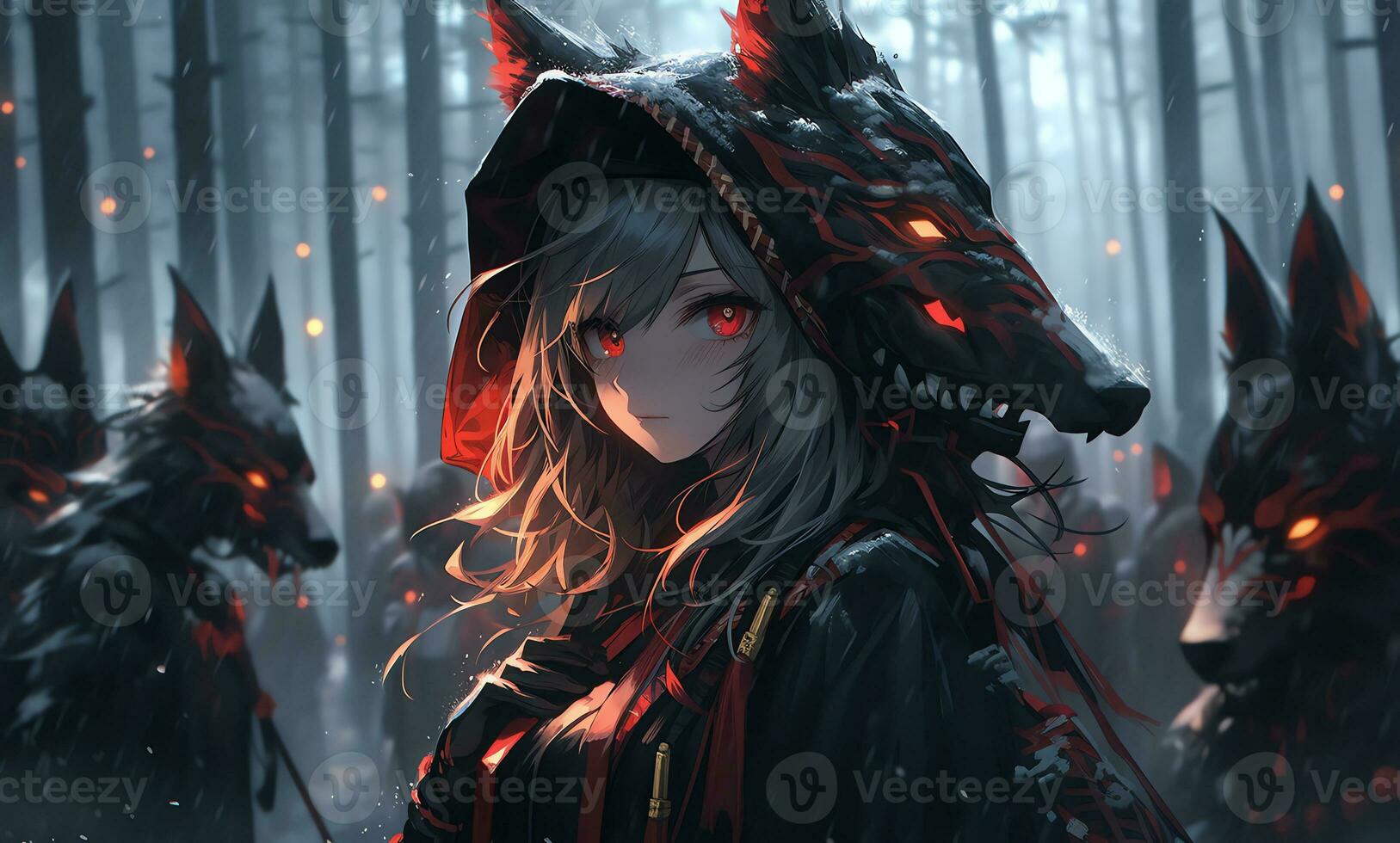 AI Generative samurai assassins girl with bright eyes in anime style photo