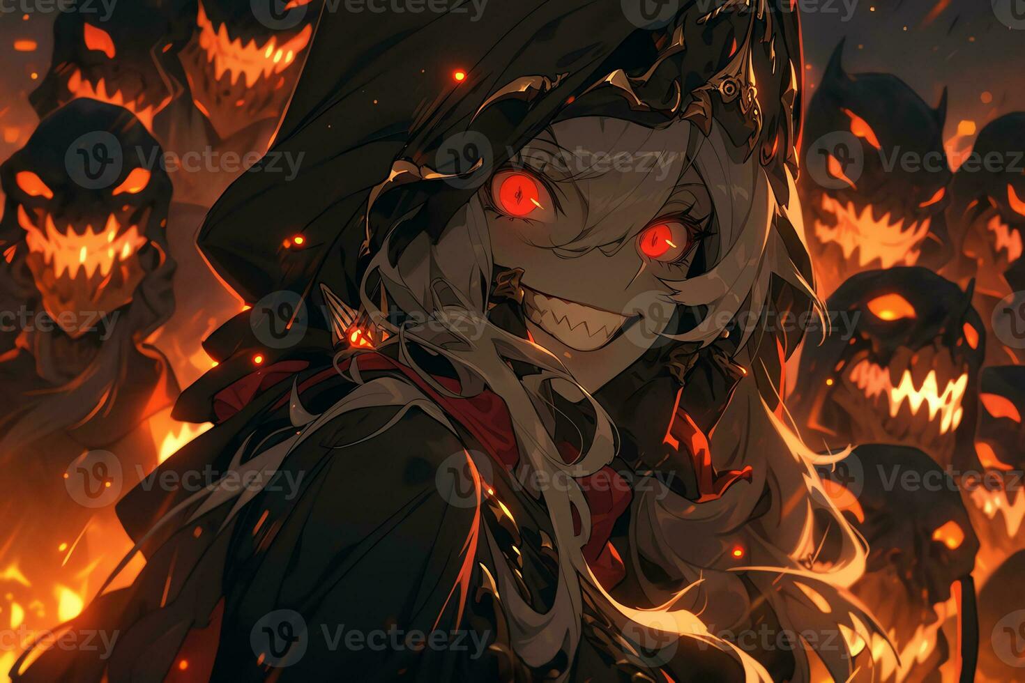 AI Generative Beautiful demon with the eyes lights up in anime style photo