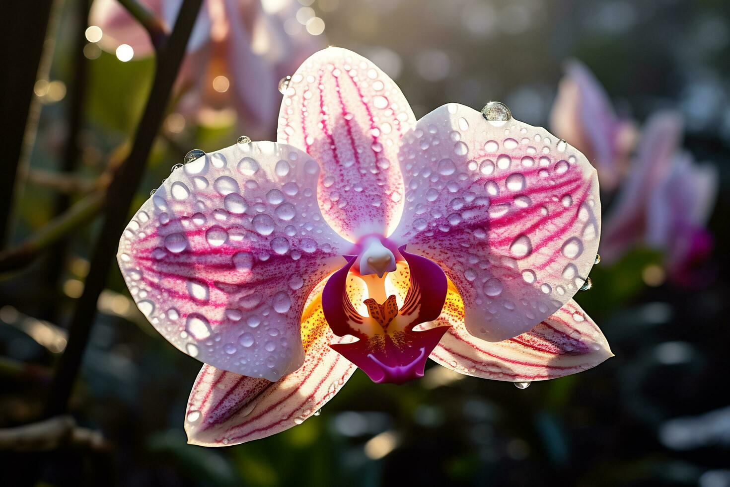 ai generativo foto de orquídea flor en un trascendente botánico jardín