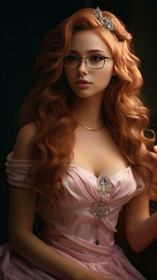 Beautiful princess wearing glasses with medieval dress. Generative AI photo