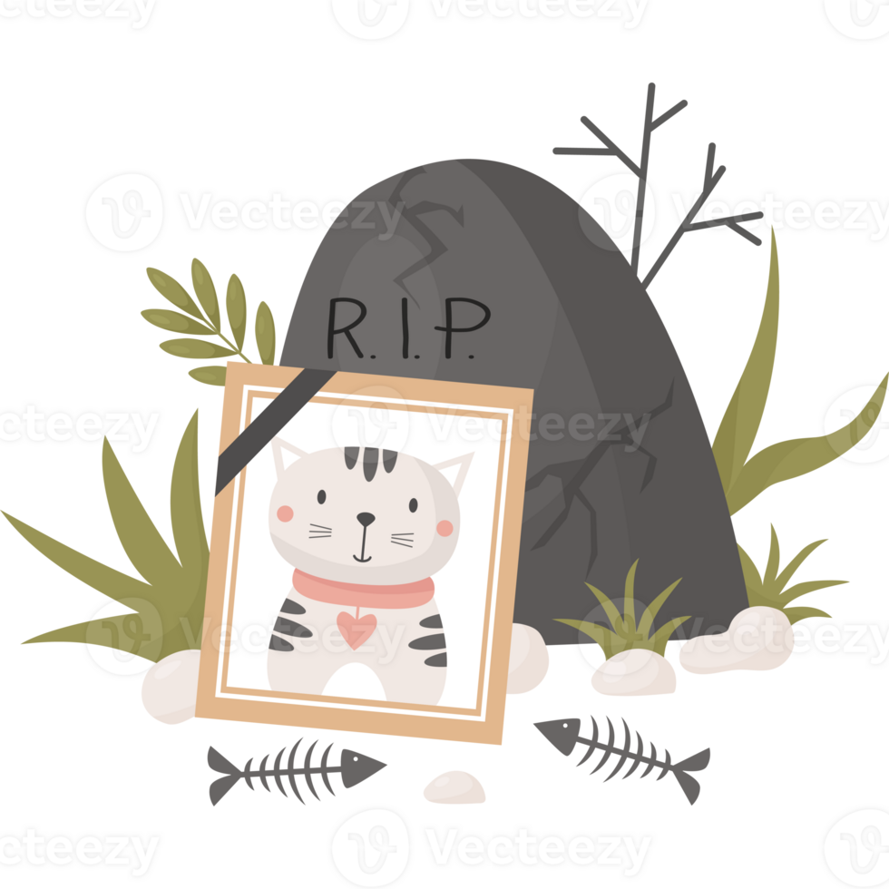 grave and portrait of dead cat png