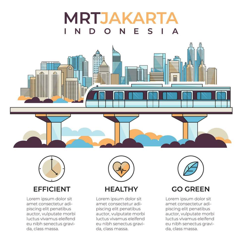 plano ilustración de Jacarta ciudad con masa rápido transporte vector