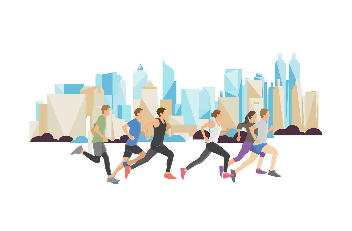 Runners in skyscraper city landscape background illustration vector