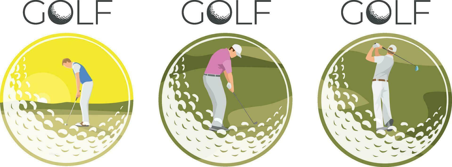 Golfer action in golf ball frame. Vector illustration.