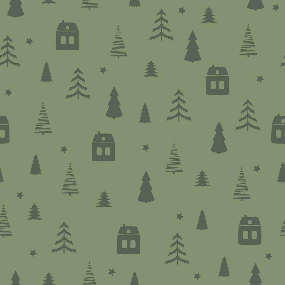 Christmas winter set, seamless pattern with christmas tree. Kids background, wallpaper, gift paper, holidays surface design vector