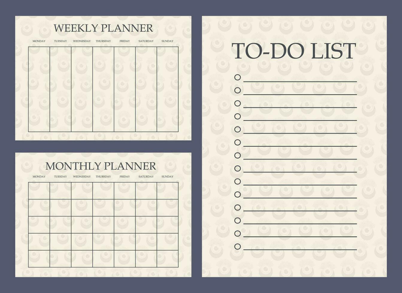 Planner minimalist page childish design set. Categories of notes. vector