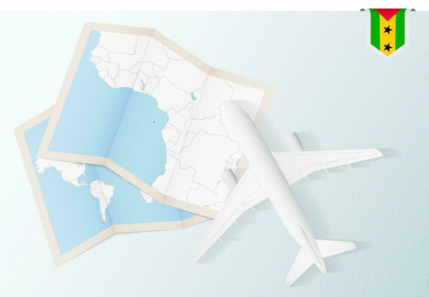 Travel to Sao Tome and Principe, top view airplane with map and flag of Sao Tome and Principe. vector