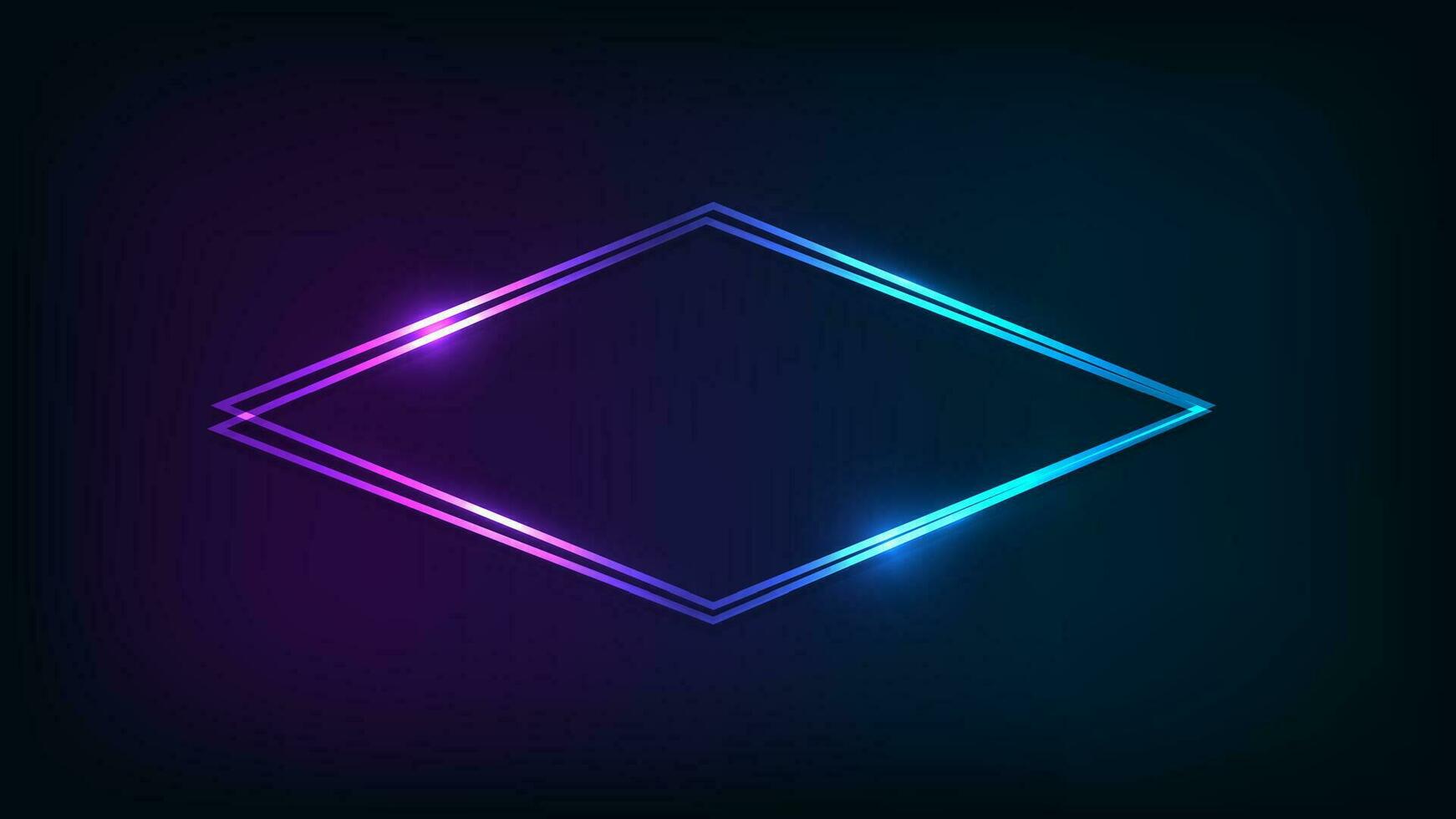 Neon double rhombus frame with shining effects vector
