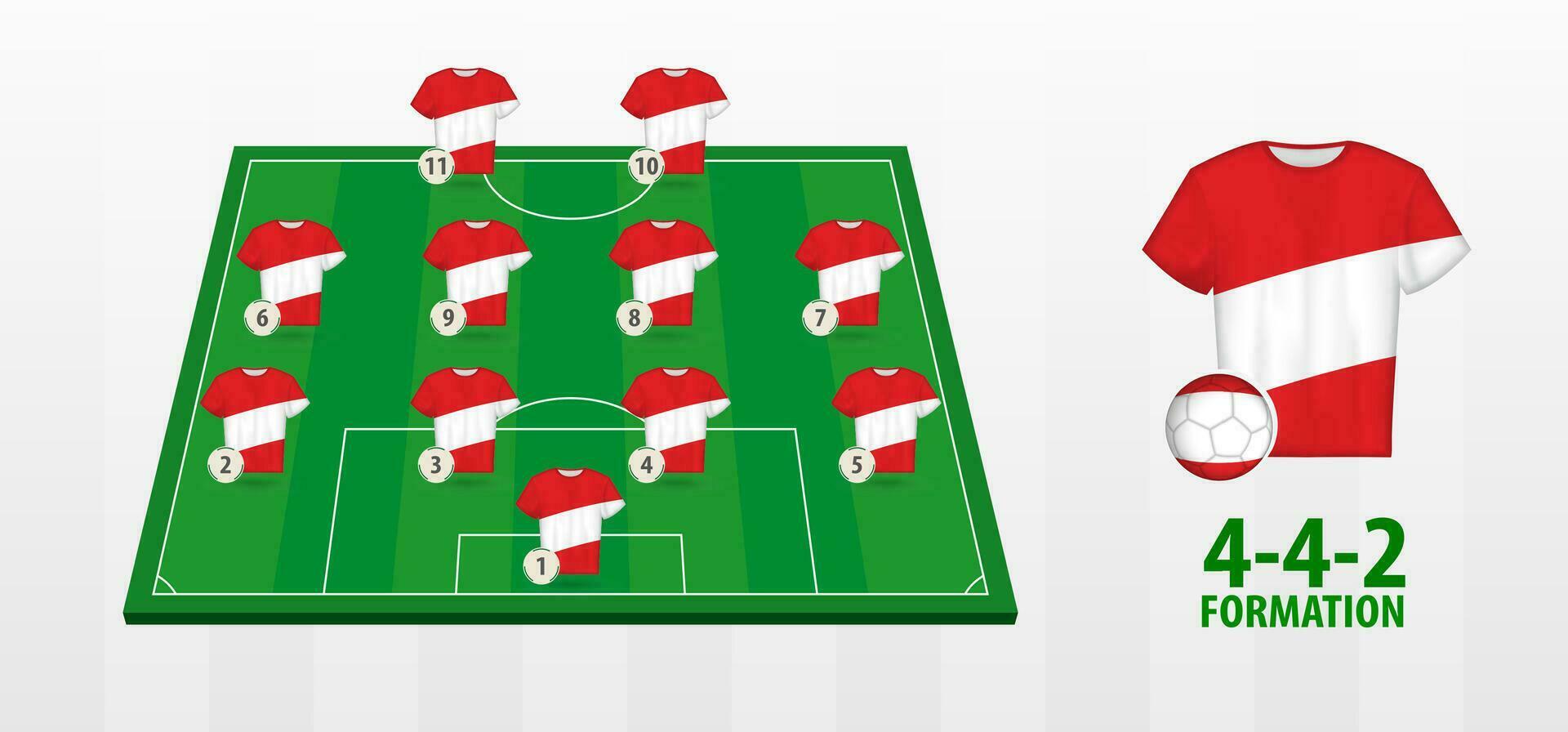 Austria National Football Team Formation on Football Field. vector