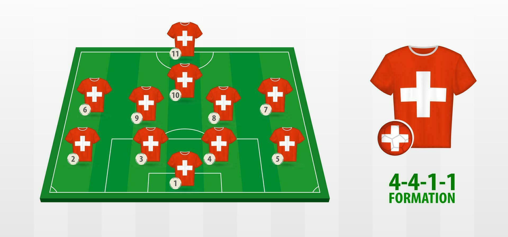 Switzerland National Football Team Formation on Football Field. vector