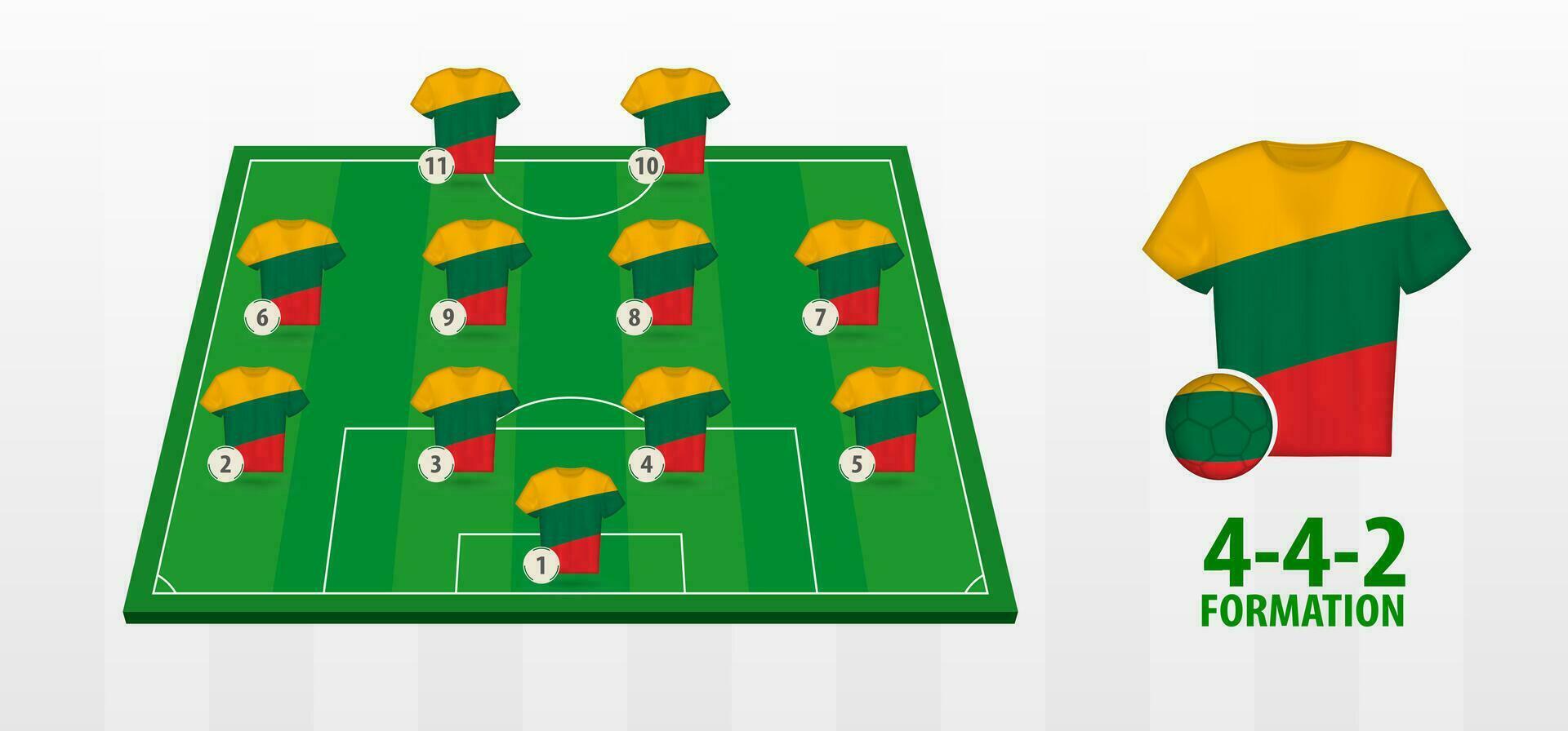 Lituania nacional fútbol americano equipo formación en fútbol americano campo. vector